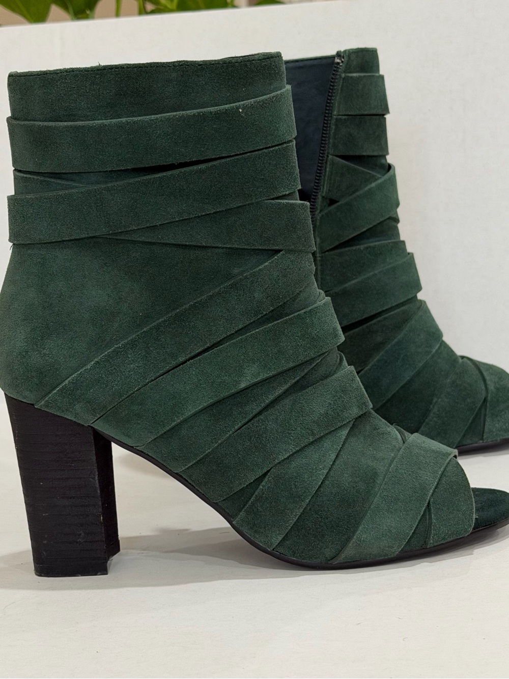 Sbicca Forest Green Suede Wrap Peep-Toe Ankle Booties - Picture 4 of 8